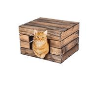 Maison pour chat pour l'intérieur en bois résineux, 3 tailles, couvercle amovible, épaisseur du bois de 10 mm (teinté foncé, 56 x 40 x 40 cm)
