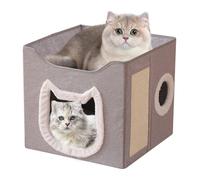 Maison pour chat pour l'intérieur - Meuble de refuge pliable pour animaux, grande maison d'hiver à 2 étages cachette chaude pour chats domestiques, hiver, animaux domestiques intérieur extérieur