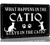 Maison pour chat rigolote : que se passe-t-il dans le catio ? Décoration murale vintage et rétro amusante pour la maison, les toilettes, un café, un pub, un bar, un bureau ou un magasin (20 x 30 cm).