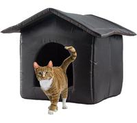Maison pour Chat Sauvage pour Chat D’extérieur Isolé avec Toit étanche Coussin Chaud Protection Résistante Aux Intempéries Chat Tente pour Chien Abri pour Chat Errant, Black, S