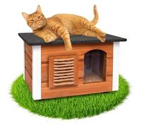 Outentin Maison pour Chat Extérieure Étanche et Isolée - Niche Abri Confortable pour Chat en Hiver, Protège du Froid, de la Pluie et de l’Humidité - Cabane Idéale pour Extérieur - 61x39x36 cm (Teck)