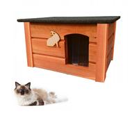 Maison Pour Chats En Bois 60X44 Cm Isolée Teck Hivernale Montée Extérieure