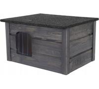 QLS Chenil Maison à Chat 57x47 CM en Bois Isolé Intempéries Anthracite