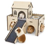 Maison pour cobaye, cachette avec Maison pour cobaye, Jouet en Bois Extra Large pour cobayes avec escaliers et Tapis, lit pour 2 Petits Animaux, château de Cache-Cache pour Hamsters