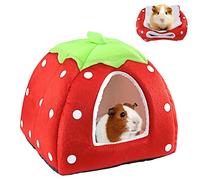 Maison pour Cochon d'Inde Lit Lapin Peluche Petits Animaux Couchages Hiver Interieur Cabane pour Chinchilla/Hérisson/Cobayes (Fraise)