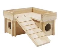 Maison pour hamster avec échelle, labyrinthe en bois multi-chambres, cachette tunnel cachette, habitat de château pour petits animaux, maison de jeu sûre en bois de pin, plate-forme à toit ouvert