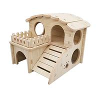 Maison pour hamster, cachette en bois, jouet, design composite de villa avec pont d'exercice, plateforme, nid amusant pour petits animaux, maison pour hamster, cachette en bois, niche, double couche