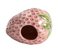 Maison pour Hamster Lit d'habitat en céramique fraise, décoration de cage | Grotte d'aquarium pour poissons Betta, grenouilles, agames barbus, cichlidés, gerbilles, bernard-l'ermite, petits