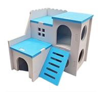 Maison pour Hamster, maiso pour Cochon d'Inde, maiso pour Petits Animaux avec escaliers Habitat adapté aux Hamsters gerbilles rongeurs Accessoires Jouets ((Bleu - Villa avec Plateforme de Saut), L)