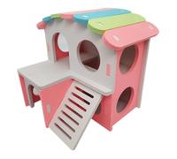 Maison pour Hamster, maiso pour Cochon d'Inde, maiso pour Petits Animaux avec escaliers Habitat adapté aux Hamsters gerbilles rongeurs Accessoires Jouets ((Coloré - Grande Villa au Toit coloré), L)