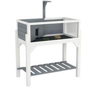 Maison pour tortue - terrarium tortue terrestre - PawHut - sur pieds 2 zones, toit ouvrant et zone interactive - bois - 90 cm - gris