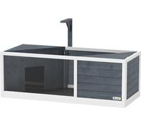 Maison pour tortues en bois, enclos pour tortues avec deux maisons principales, partie supérieure rabattable, support de lumière, panneau frontal transparent, 120 x 50 x 40 cm, gris