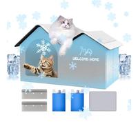 Maison Rafraîchissante pour Chats d'Extérieur,Maison Rafraîchissante pour Chat avec Toiture en Aluminium et Bloc de Glace | Tente D'Résistante Abri Spacieux Pour Appartement Balcon Jardin Plage Voitur