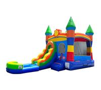 Maison rebondissante gonflable avec toboggan pour enfants - 26,5 x 30,7 x 4,5 m, château arc-en-ciel, smiley avec piscine d'eau, pulls d'extérieur - Comprend un souffleur, des piquets d'ancrage et un