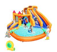 Maison rebondissante gonflable, triple toboggan d'eau pour enfants avec double canon, mur d'escalade, saut, piscine, panier de basket-ball pour fête en plein air, château géant 10 en 1 inclus