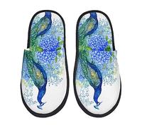Maison Slippers Paon À Fleurs Bleues Hiver Pantoufle Peluche Laine En Peluche Chausson Hiver Confortable Maison Pantoufles Pour Hôtel, Maison, Chambre L