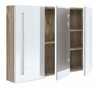 ""Maison Soldes""Armoire de Rangement pour Salle de Bain - Colonne WC - à miroir LED 89x14x62cm blanc et chêne Moderne280921