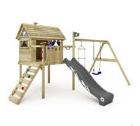 Maison sur pilotis bois WICKEY Smart Travel avec toboggan 220 cm anthracite et balançoire - 10 ans de garantie*