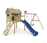 Maison sur pilotis bois WICKEY Smart Travel avec toboggan 220 cm bleu et balançoire - 10 ans de garantie*