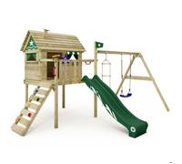Maison sur pilotis bois WICKEY Smart Travel avec toboggan 220 cm vert et balançoire - 10 ans de garantie*