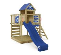 Maison sur pilotis WICKEY Smart Life avec toboggan 220 cm bleu et bac à sable - 10 ans de garantie*