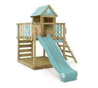 Maison sur pilotis WICKEY Smart Life avec toboggan 220 cm bleu pastel et bac à sable - 10 ans de garantie*