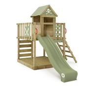 Maison sur pilotis WICKEY Smart Life avec toboggan 220 cm vert pastel et bac à sable - 10 ans de garantie*