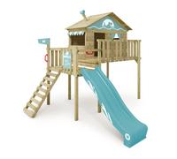 Maison sur pilotis WICKEY Smart Wave avec toboggan 220 cm bleu pastel et bac à sable - 10 ans de garantie*