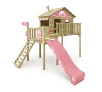 Maison sur pilotis WICKEY Smart Wave avec toboggan 220 cm rose pastel et bac à sable - 10 ans de garantie*