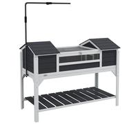 PawHut Maison Tortue terrestre extérieure, enclos en Bois, 2 niches, Support de Lampe réglable, Toit ouvrable, Cage, fenêtre en Acrylique Transparent, Gris