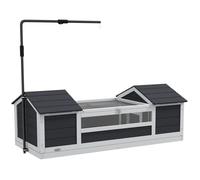 Maison tortue terrestre extérieure - PawHut - 2 niches - support de lampe réglable - toit ouvrable - bois massif - gris