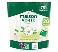 Maison Verte - Lessive Capsule - Parfum Fraîcheur d'Ete - Lessive Détachante - Spécial Peaux Sensibles - Efficace dès 20°C - 5 Enzymes Actives d'Origine Naturelle - Sans Conservateurs - 20 Lavages