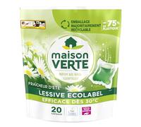 Maison Verte - Lessive Capsule - Parfum Fraîcheur d'Ete - Lessive Détachante - Spécial Peaux Sensibles - Efficace dès 20°C - 5 Enzymes Actives d'Origine Naturelle - Sans Conservateurs - 20 Lavages