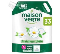 Maison Verte, Lessive Liquide Detachante Ecolabel en format Recharge, Fraicheur d'Ete, Efficace des 20°C, Special Peaux Sensibles, Sans Conservateurs ajoutes MIT/BIT, 33 Lavages