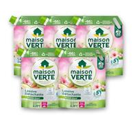 Maison Verte - Lot de 5 Recharges Lessives Liquides - Parfum aux Huiles Essentielles - Lessive Détachante - Amande Douce - Peaux Sensibles - Efficace dès 20°C - 33 Lavages