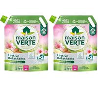 Maison Verte - Recharge Lessive Liquide - Parfum aux Huiles Essentielles - Lessive Détachante - Amande Douce - Peaux Sensibles - Efficace dès 20°C - 5 Enzymes Actives d'Origine Naturelle - 33 Lavages