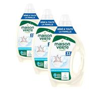 Maison Verte, Sensitive, Lessive liquide, Famille & Bébé, Lessive Détachante, Parfum hypoallergenique, Efficace des 20°C, Special peaux sensibles, Sans conservateurs, Avec 5 enzymes actives,33 lavages