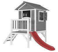 AXI Maison Enfant Beach Lodge XL en Gris avec Toboggan en Rouge | Maison de Jeux en Bois FFC pour Les Enfants | Maisonnette / Cabane de Jeu pour Le Jardin