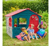 Palplay Maisonnette Enfant Plastique - 140x111x115 cm - 2 Portes et 2 Fenêtres Ouvrantes - Résistante UV - Intérieur et Extérieur - Dès 18 Mois