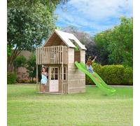 Maisonnette cabane avec toboggan loft bois fsc® marron - vert TU
