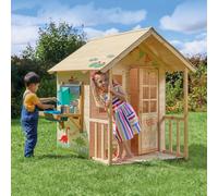 TP Toys Maisonnette Chalet Prairie en Bois avec Cuisine Extérieure et Ustensiles - Cabane Enfant avec Auvent, Plancher, Fenêtre Plexi et Pochoirs - 3 Ans+