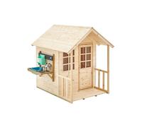 TP Toys Maisonnette Chalet Prairie en Bois avec Cuisine Extérieure et Ustensiles - Cabane Enfant avec Auvent, Plancher, Fenêtre Plexi et Pochoirs - 3 Ans+