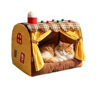 Maisonnette de Chat d'Intérieur Niche Caverne en Forme de Cottage pour avec | Lit Grotte Tanière Du Félin Maison Salon Appartement Chambre Universitaire Patio Balcon Porche