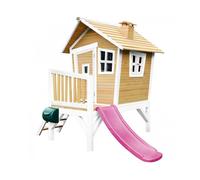 Maisonnette en bois AXI Robin avec toboggan violet pour enfants | Aire de jeux extérieure marron & blanc