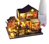 Maisonnette en Bois Création Miniature Réaliste 3D avec LED | Puzzles 3D Pour Adultes Villa En Blocs De Construction Artisanat Miniature Réaliste Maison Nuit De Noël