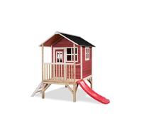 EXIT Toys Cabane en bois pour enfants Loft 300 sur pilotis avec toboggan et échelle Rouge