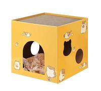 Maisonnette en carton pour chats - Boîte à rayures en ondulé, structure robuste et recyclable, espace de repos pratique, grande aire de jeux interactive | Griffoir pour chats multi-usages pour dormir,
