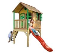 Maisonnette Enfant Avec Toboggan Rouge, Bois Fsc, Marron/Vert