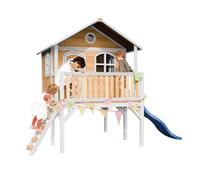 AXI Maisonnette enfant avec toboggan – bleu, bois FSC, marron/blanc