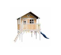 AXI Maisonnette enfant avec toboggan – bleu, bois FSC, marron/blanc
